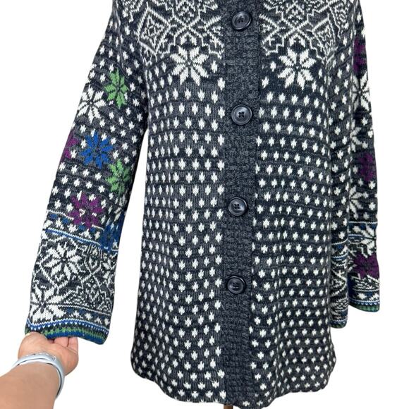 Anthropologie Rosie Neira Wool Blend Chunky Knit Nordic Long Cardigan Sweater - Picture 11 of 15